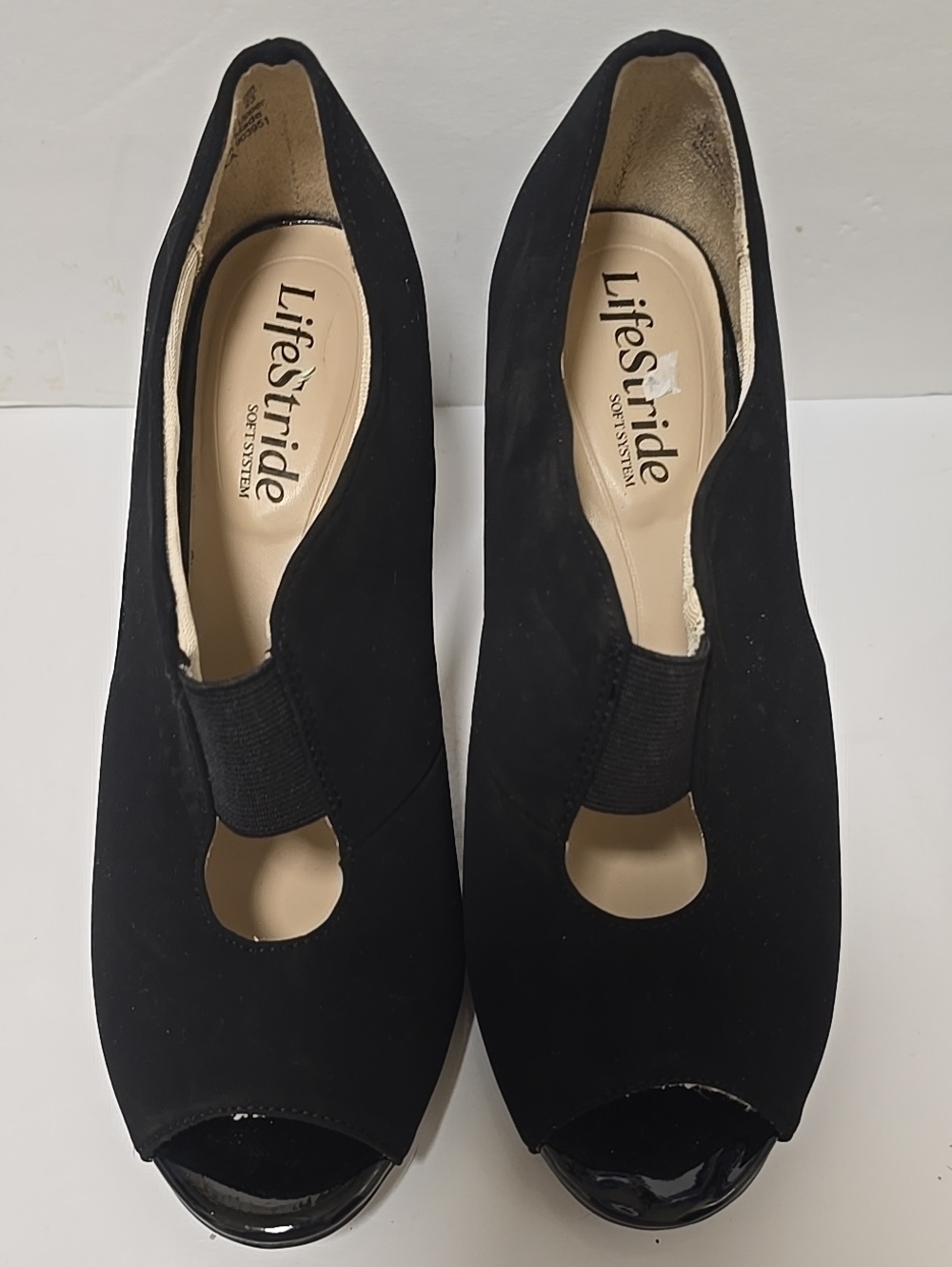 Life Stride Black Peep-Toe Wedge Heels - Carla